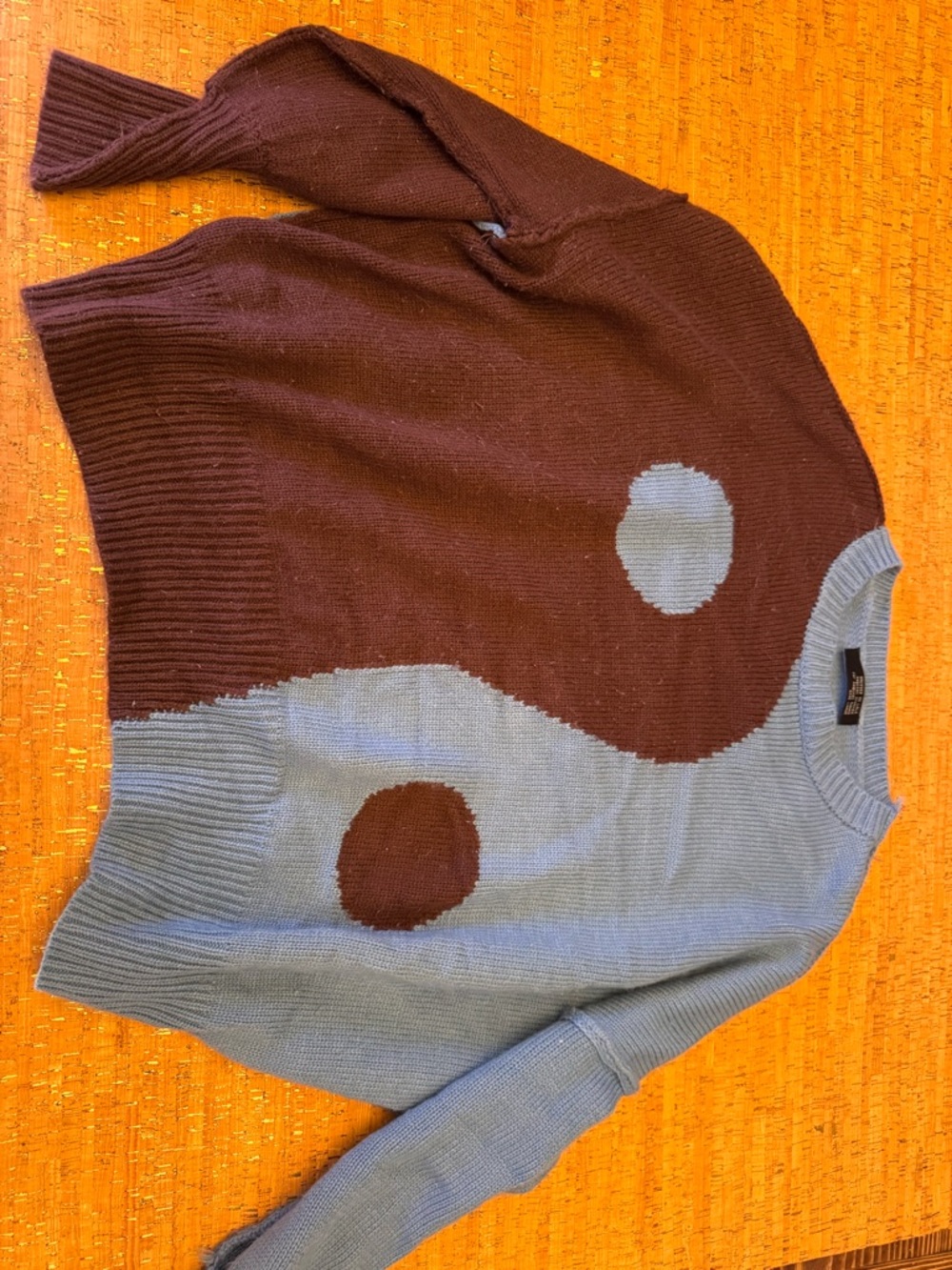 Dressed in LALA Brown and Light Blue Colorblock Knit Sweater